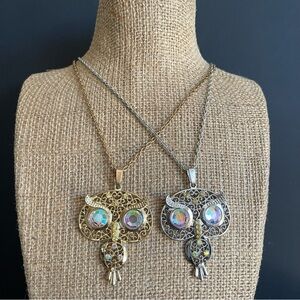 New Gold and Silver rhinestone Owl Pendant Necklace.